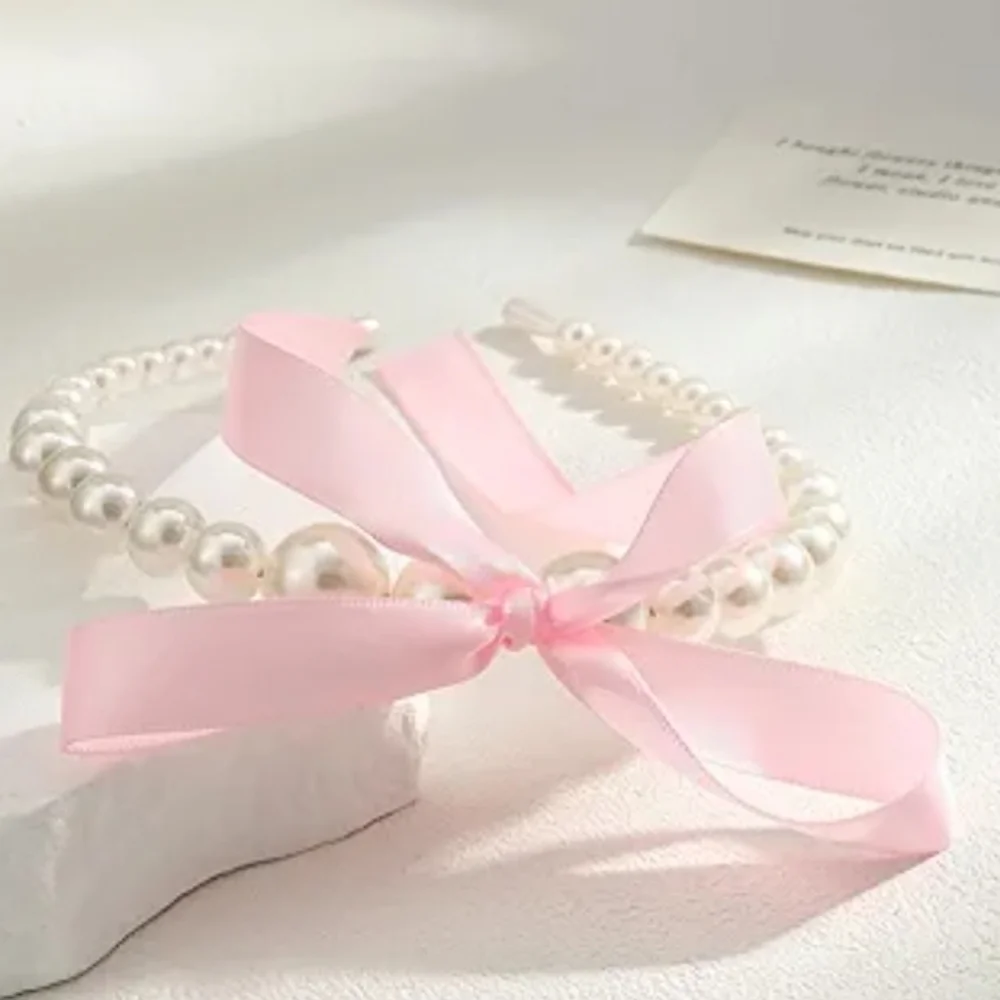 Beautiful Pearl Headband with Pink Bow 🎀🎀